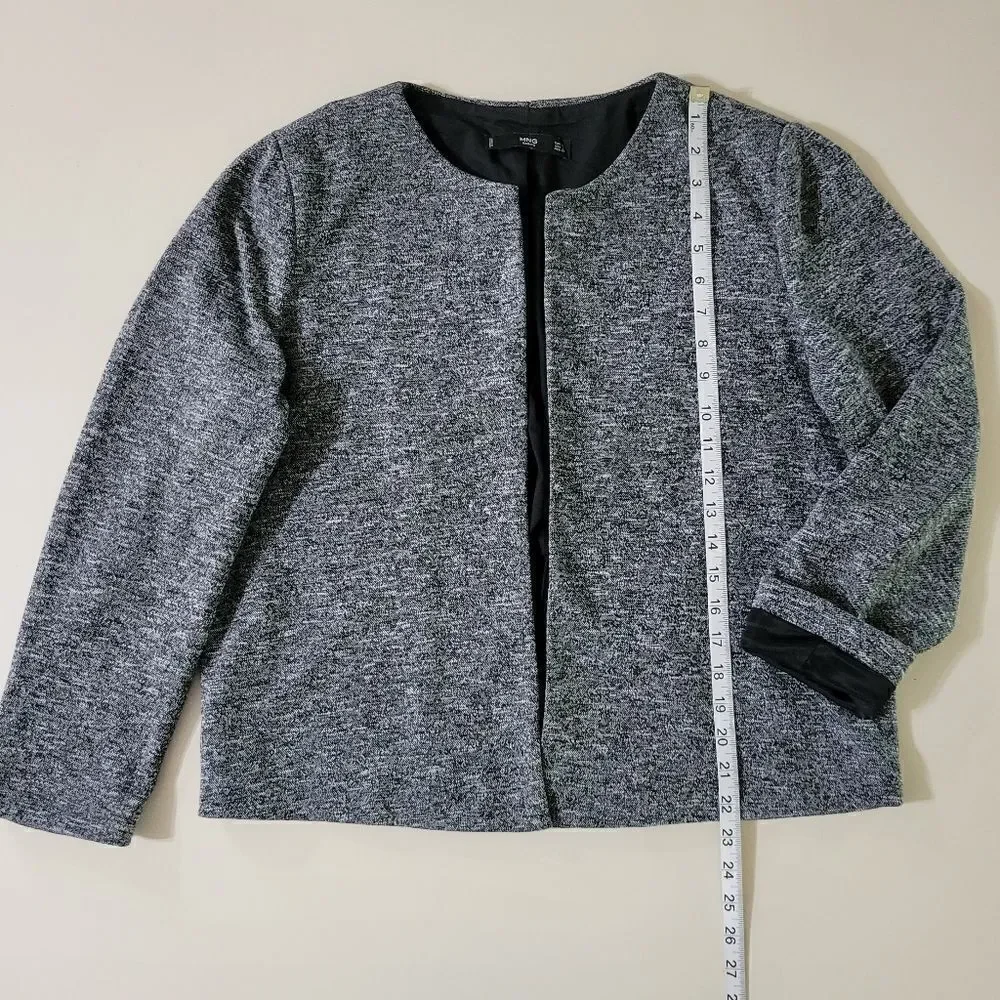 MNG by Mango Women's Black Chaqueta Pony Tweed Open Front Round Neck Jacket